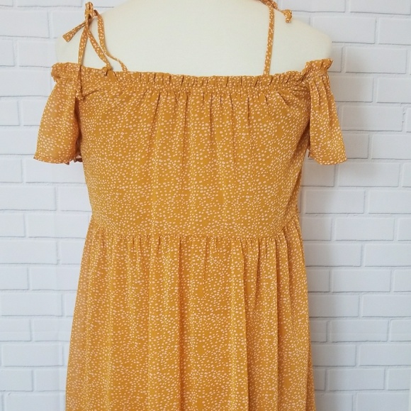 Boho Mustard Marigold Off The Shoulder Dress - Picture 2 of 2